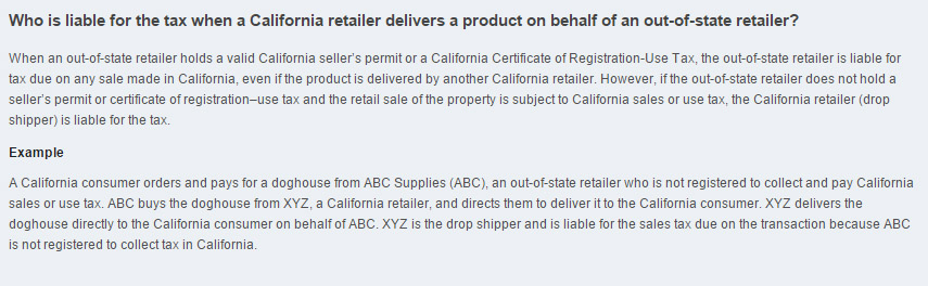 CA Sales Tax four Drop Shippers